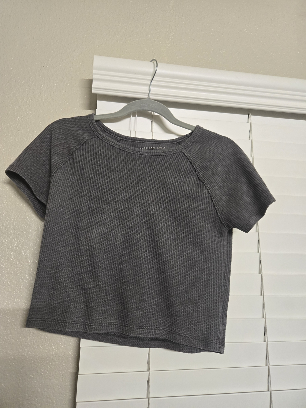 American Eagle Outfitters Charcoal Waffle Knit Short Sleeve Top